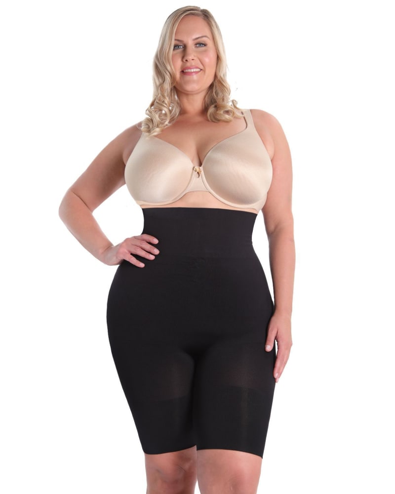 Front of a model wearing a size XL High-Waisted Seamless Firming Thigh Shaper in Black by Memoi. | dia_product_style_image_id:299777